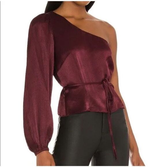 NWT MINKPINK Nador One Shoulder Top Wine XL - Picture 1 of 8